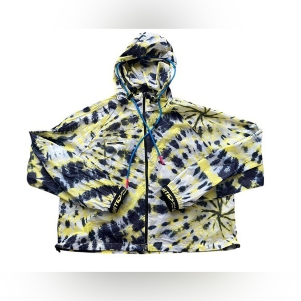 Nike Yellow, Navy & White Tie-Dye Hooded Windbreaker Jacket